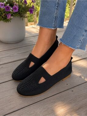 Black Knit Slip On Flats Women’s Size 8.5 EU 39 Comfort Shoes